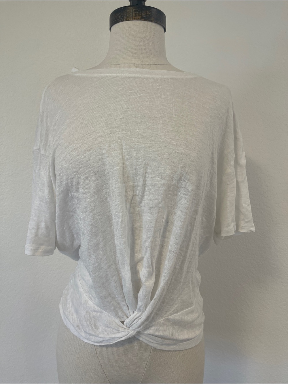 Express White 100% Linen Tie Front Tee Lightweight Summer Womens Small S